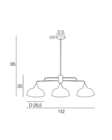 Ceiling lamp 112cm metal with three lampshades and adjustable in height E27 60W
