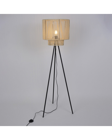 Tripod floor lamp 150cm 60W E27 boho style paper rope lampshade