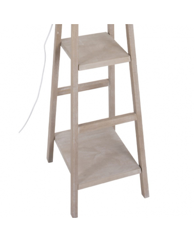 Lampara de pie 162cm estructura de madera con baldas pantalla algodón 60W E27