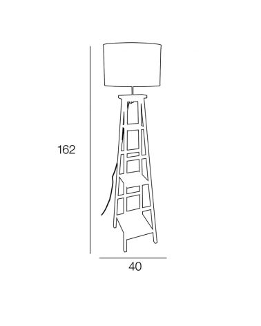 Floor lamp 162cm wooden structure with shelves cotton lampshade 60W E27