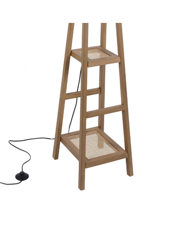 Lampara de pie 162cm estructura de madera con baldas pantalla algodón 60W E27