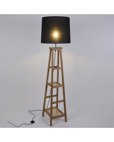 Floor lamp 162cm wooden structure with shelves cotton lampshade 60W E27