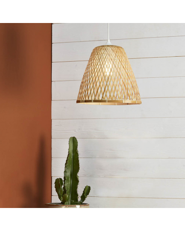 Lámpara de techo 30cm cónica pantalla de bambú trenzado E27 60W