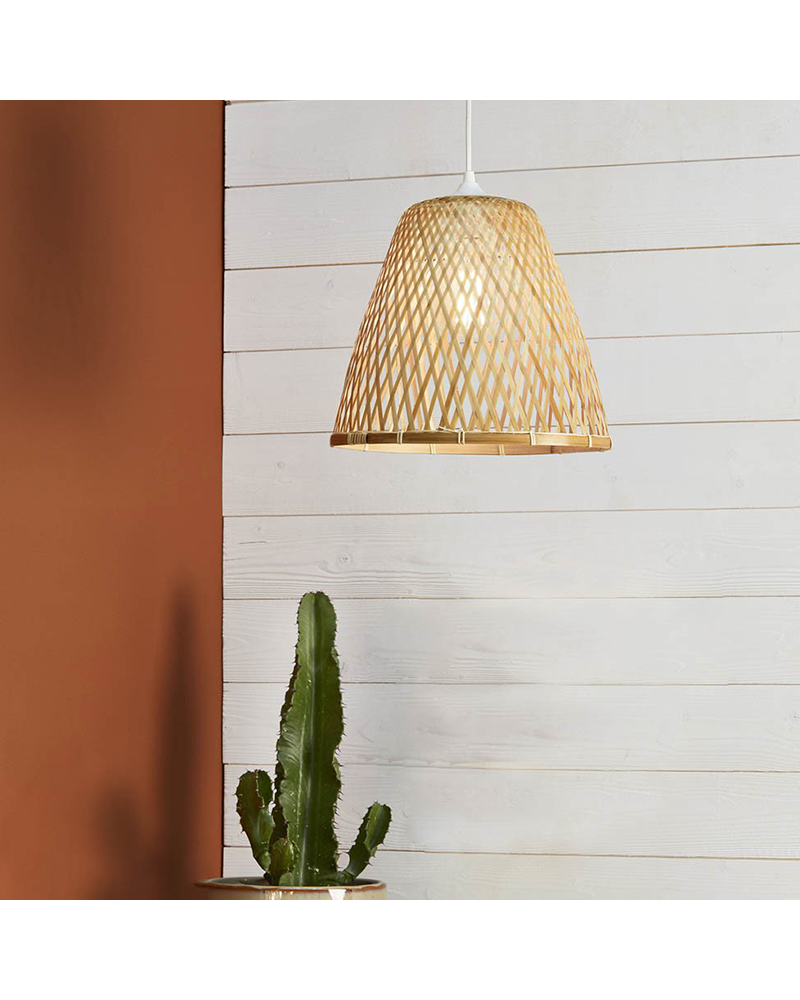 Lámpara de techo 30cm cónica pantalla de bambú trenzado E27 60W