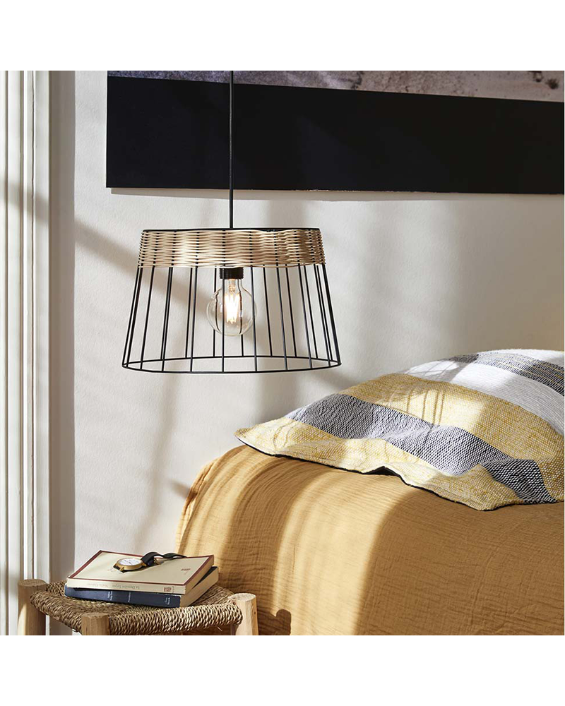 Ceiling lamp 35cm lampshade of metal rods and braided rattan E27 60W
