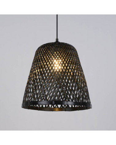 Lámpara de techo 30cm cónica pantalla de bambú trenzado E27 60W