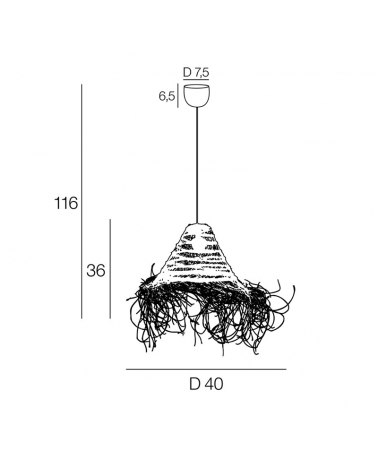 Lámpara de techo 40cm cónica fibras de esparto deshilachadas E27 15W