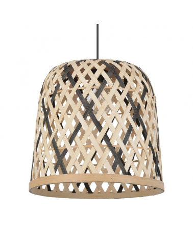 Ceiling lamp 35cm conical natural and black braided bamboo lampshade E27 60W