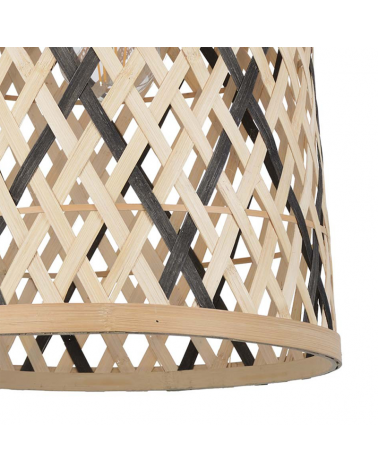 Lámpara de techo 35cm cónica pantalla de bambú trenzado natural y negro E27 60W