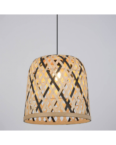 Ceiling lamp 35cm conical natural and black braided bamboo lampshade E27 60W