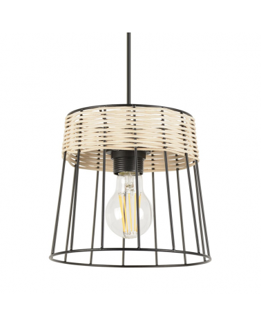 Lámpara de techo 20cm pantalla de varillas metal y ratán trenzado E27 60W