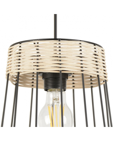 Ceiling lamp 20cm lampshade of metal rods and braided rattan E27 60W