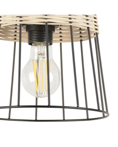 Lámpara de techo 20cm pantalla de varillas metal y ratán trenzado E27 60W