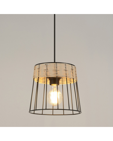 Lámpara de techo 20cm pantalla de varillas metal y ratán trenzado E27 60W