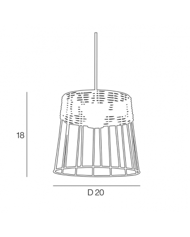 Lámpara de techo 20cm pantalla de varillas metal y ratán trenzado E27 60W