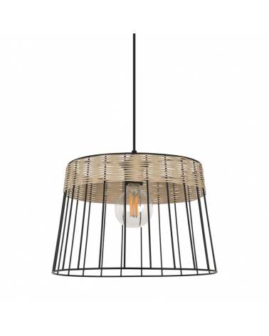 Ceiling lamp 35cm lampshade of metal rods and braided rattan E27 60W