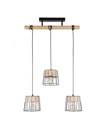 Ceiling lamp 55cm with 3 lampshades of metal rods and braided rattan E27 40W