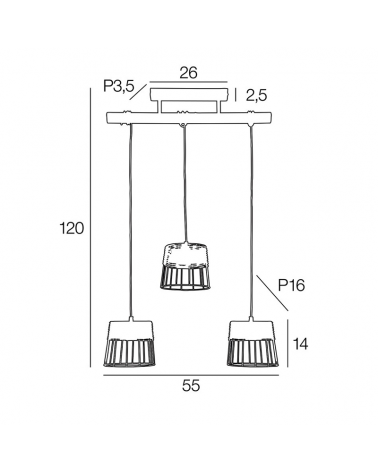 Ceiling lamp 55cm with 3 lampshades of metal rods and braided rattan E27 40W