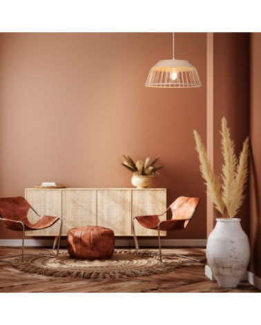 Lámpara de techo 38cm pantalla de ratán natural E27 100W