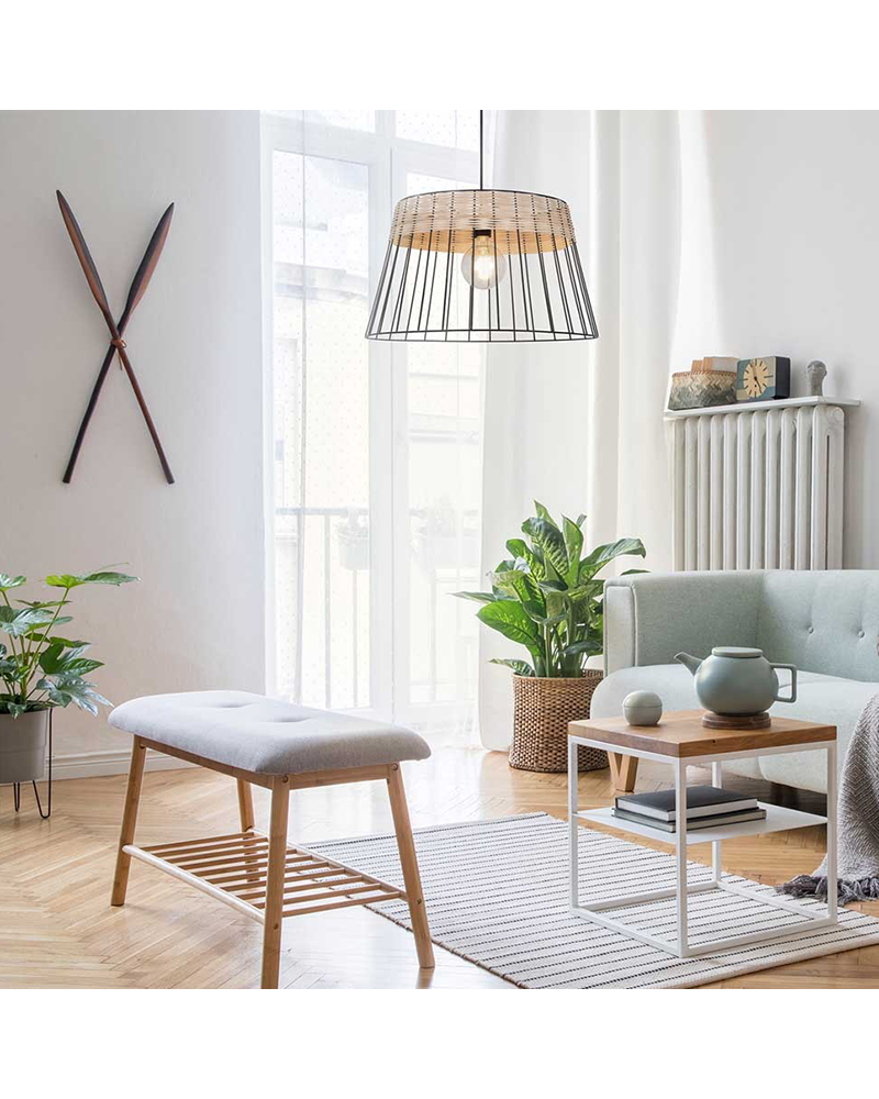 Ceiling lamp 48cm lampshade of metal rods and braided rattan E27 100W