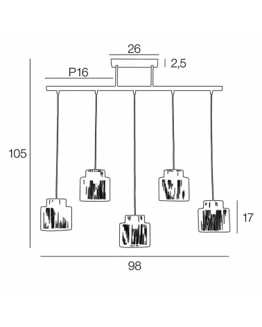 Lámpara de techo 98cm con 5 pantallas de cuerda papel trenzado natural E27 40W