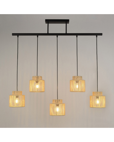 Ceiling lamp 98cm with 5 natural braided paper rope lampshades E27 40W