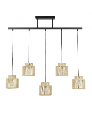 Lámpara de techo 98cm con 5 pantallas de cuerda papel trenzado natural E27 40W