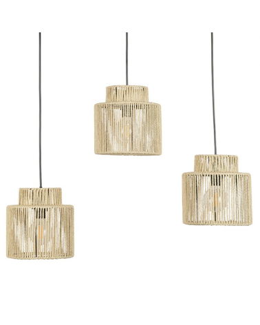 Lámpara de techo 98cm con 5 pantallas de cuerda papel trenzado natural E27 40W