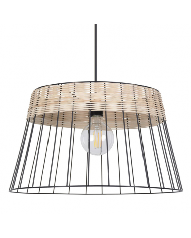 Ceiling lamp 48cm lampshade of metal rods and braided rattan E27 100W
