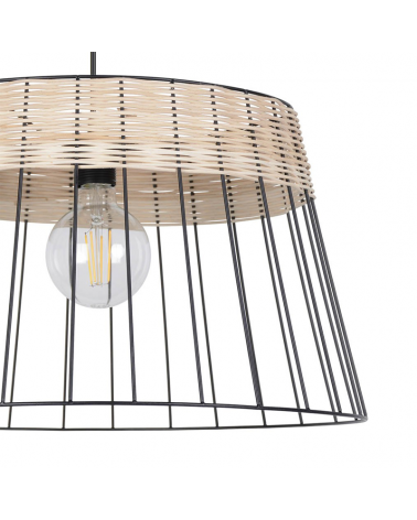 Ceiling lamp 48cm lampshade of metal rods and braided rattan E27 100W