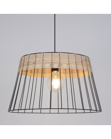 Ceiling lamp 48cm lampshade of metal rods and braided rattan E27 100W