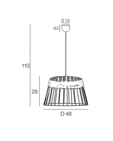 Lámpara de techo 48cm pantalla de varillas metal y ratán trenzado E27 100W