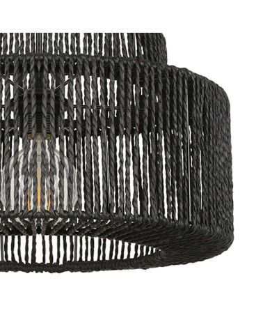 Lámpara de techo 38cm pantalla de cuerda papel trenzado acabado negro E27 60W