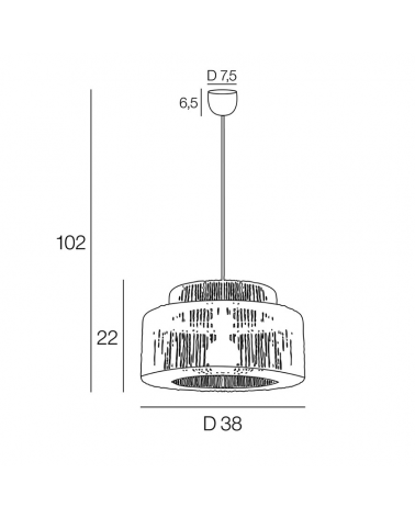 Lámpara de techo 38cm pantalla de cuerda papel trenzado acabado negro E27 60W