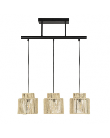 Lámpara de techo 60cm con 3 pantallas de cuerda papel trenzado natural E27 40W