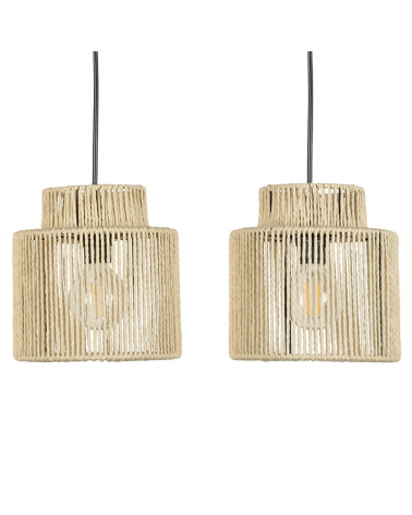 Lámpara de techo 60cm con 3 pantallas de cuerda papel trenzado natural E27 40W