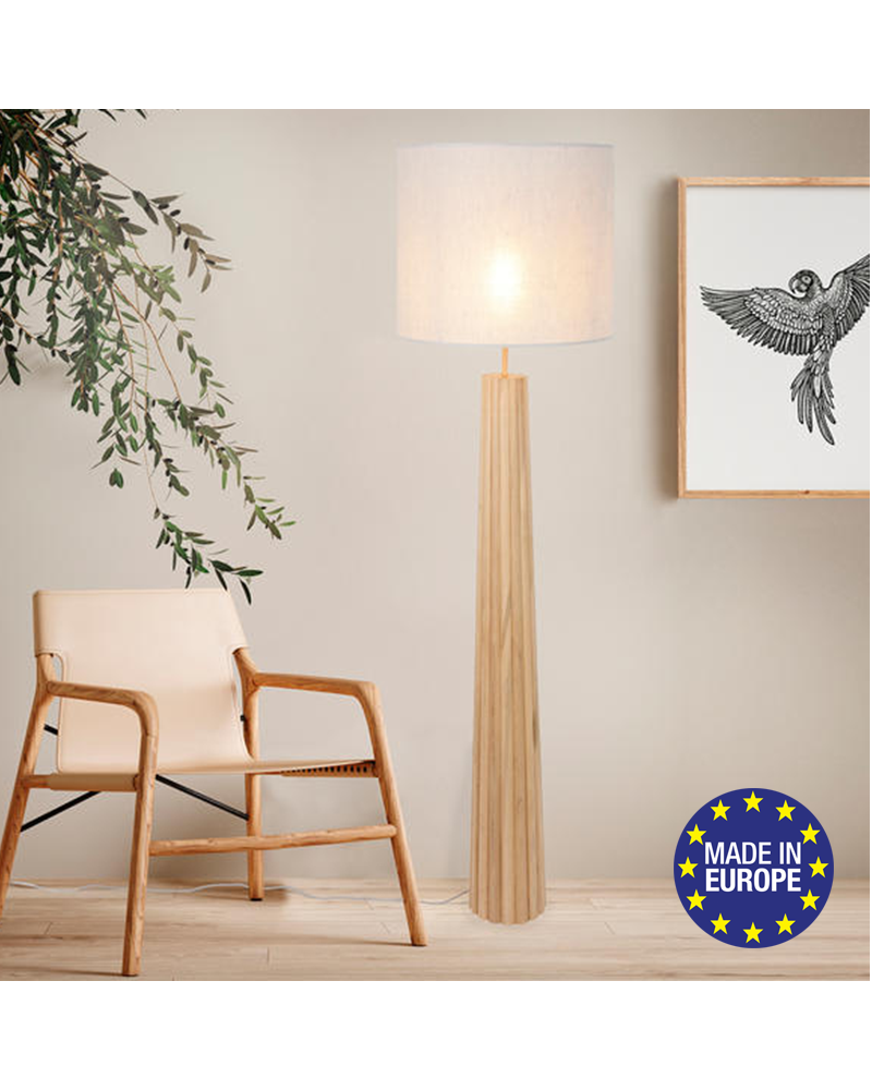 Lampara de pie 167cm estructura de madera pantalla algodón 60W E27