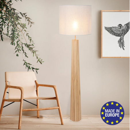 Floor lamp 167cm wooden structure cotton lampshade 60W E27
