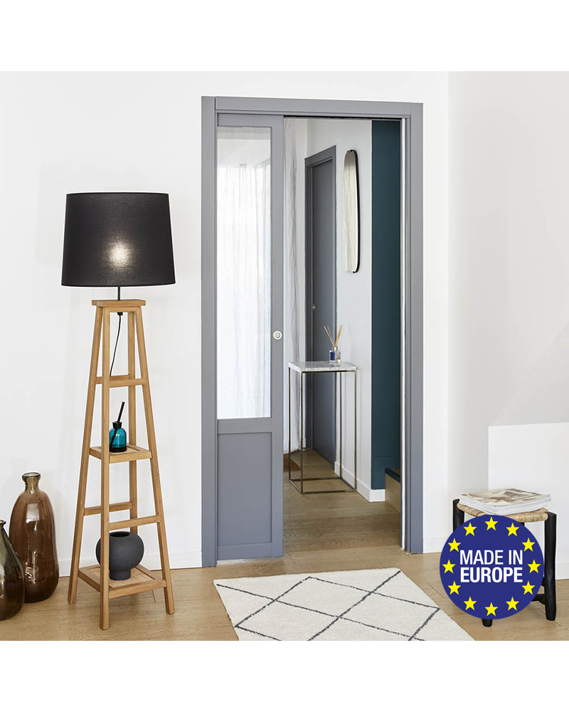 Floor lamp 162cm wooden structure with shelves cotton lampshade 60W E27