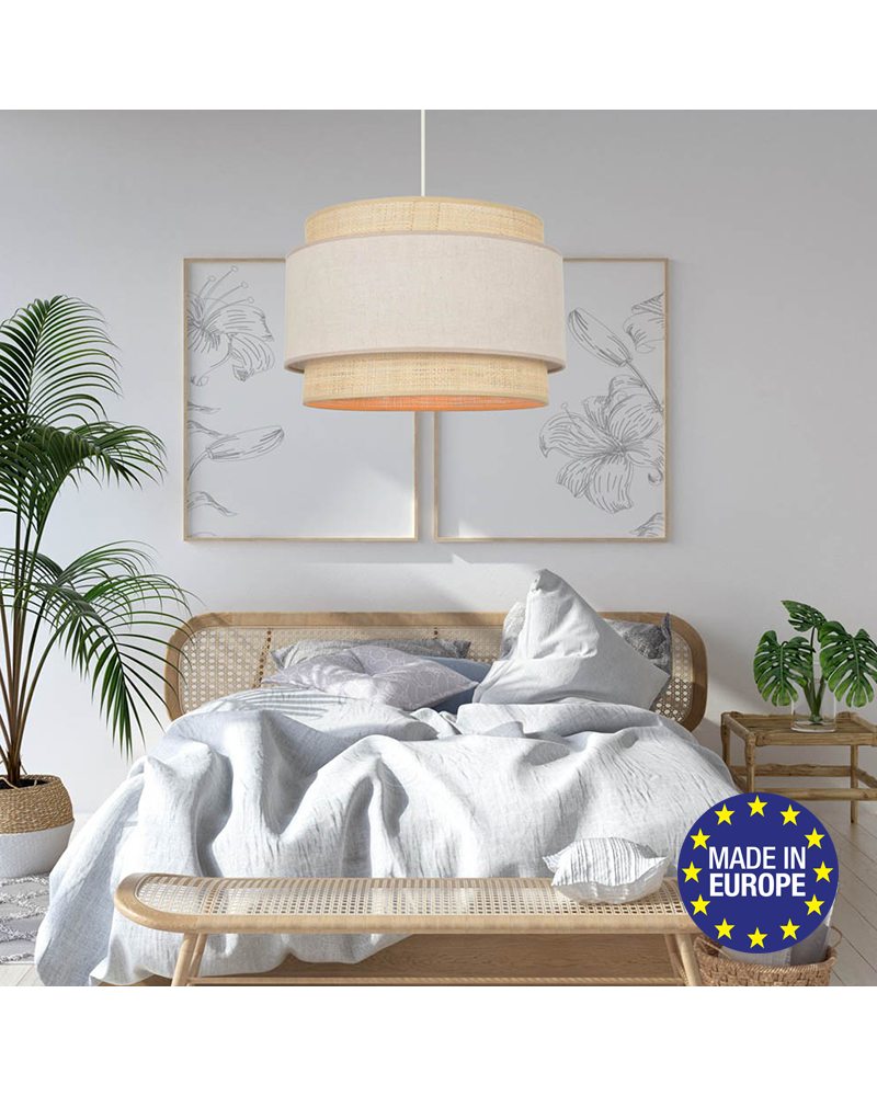 Lámpara de techo circular pantalla 38cm de algodón y rafia E27 100W