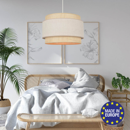 Lámpara de techo circular pantalla 38cm de algodón y rafia E27 100W