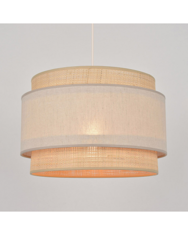 Lámpara de techo circular pantalla 38cm de algodón y rafia E27 100W