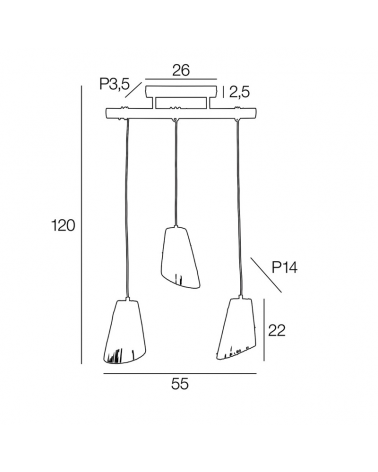 Lámpara de techo 55cm con 3 pantallas de rafia trenzada natural E27 40W