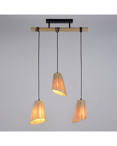 Lámpara de techo 55cm con 3 pantallas de rafia trenzada natural E27 40W