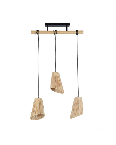 Lámpara de techo 55cm con 3 pantallas de rafia trenzada natural E27 40W