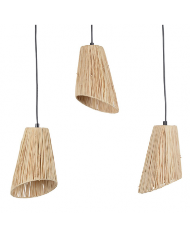 Ceiling lamp 55cm with 3 natural braided raffia lampshades E27 40W