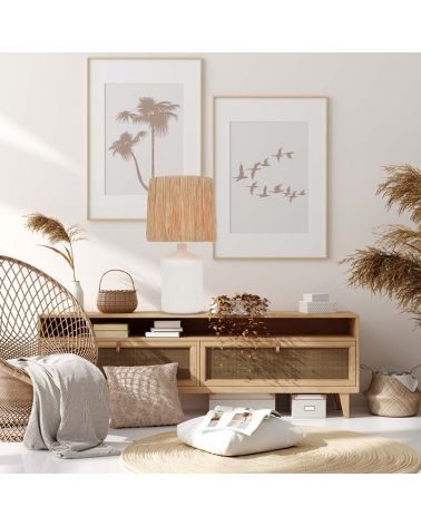 Table lamp 55cm raffia lampshade and ceramic structure E27 60W