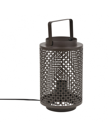 Lámpara de mesa 31,5cm de metal negra troquelado con asa E27 60W