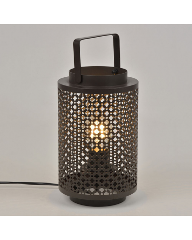 Lámpara de mesa 31,5cm de metal negra troquelado con asa E27 60W