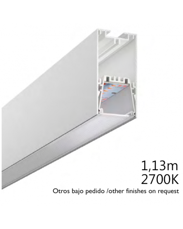 Perfil de aluminio LED 36W 2700K 113cms para superficie 7,5x3,9cm personalizable blanco on/off